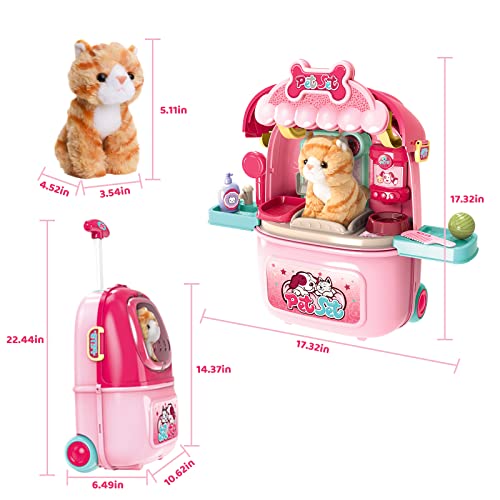 MAGIC4U Pet Cat Care Carrier Suitcase Toy, 29PCS Vet Clinic and Doctor Kit for Kids, Pet Kitty Grooming Feeding Toys, Vete...