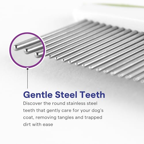 Dog & Cat Comb – Removes Tangles, Knots, and Matted Fur – Grooming Tool with Stainless Steel Teeth and Non-Slip Handle – B...