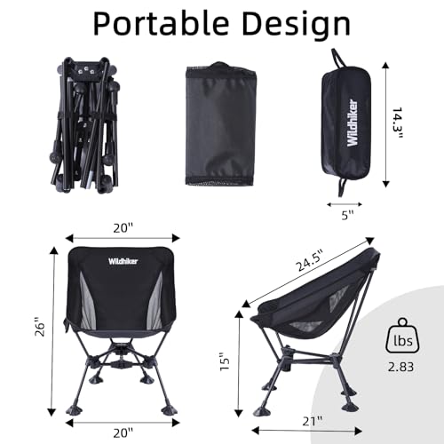 Wildhiker Ultralight Backpacking Chair – Compact Camping Chairs for Adults with Pouch, Weighs 2.8 lbs with Anti-Sinking La...