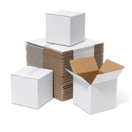 Mefleet 4x4x4" Shipping Boxes 50 Pack - Small Corrugated Cardboard Square Mug Mailing Box Packaging for Small Business - W...