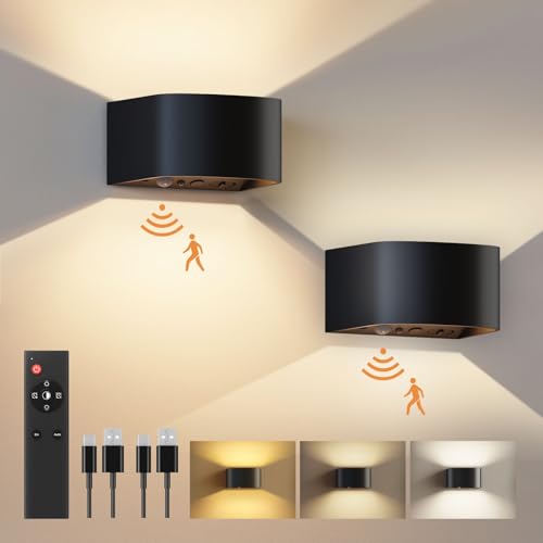 FULEN Motion Sensor Wall Light with Remote Control 3 Colors Wireless Wall Lamp LED Indoor Up and Down Wall Sconce 5000mAh ...