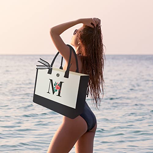 Binggemen Initial Canvas Tote Bag, Monogrammed Tote Bags Suitable for Mother's Day Wedding Beach