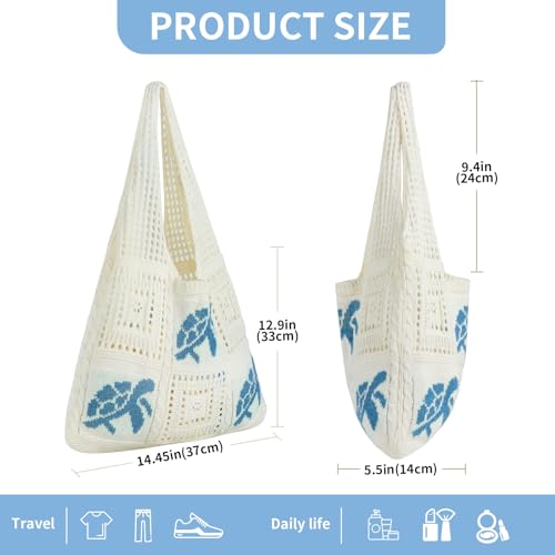 Topdear Crochet Tote Bag for Women, Aesthetic Crochet Mesh Beach Tote Bag, Summer Vacation Knitted Bag for Women Shoulder