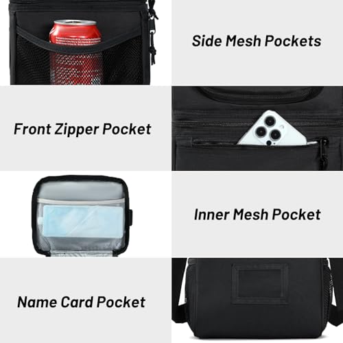 MIER Insulated Lunch Box Dual Compartment Lunch Bag Leakproof Cooler for Men Women Adult Work, Black, Medium (Upgraded Ext...