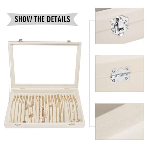 Siveit Necklace Organizer Box Premium 20 Hooks Velvet Necklace Display Jewelry Tray with Transparent Lid Jewelry Necklace ...
