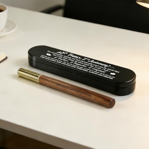 BAZLJY 2nd Anniversary Keepsake | 2nd Wedding Pen | Engraved Wooden Gel Pen Black Ink | Cotton Anniversary Present for Him...
