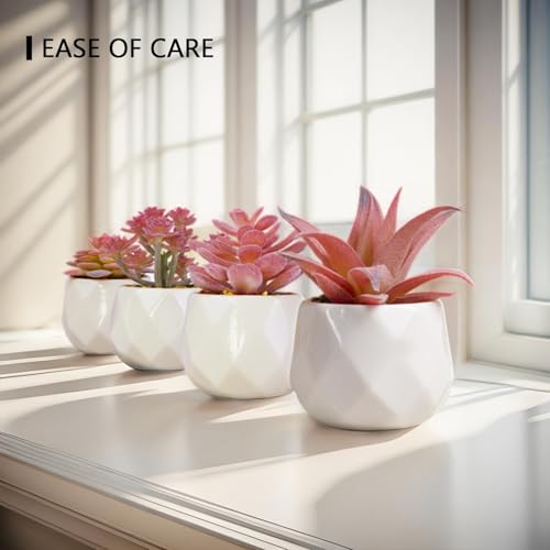 VIVERIE Mini Faux Succulents Plants Artificial in Pots-Rose Pink Desk Accessories, Small Fake Succulents Plants for Home D...