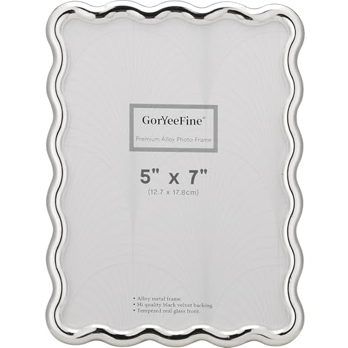 GorYeeFine Silver 5x7'' Wave Design Photo Frame,High-End Heavy Duty Metal Picture Frames 7x5'' with Velvet Back,Fashionabl...