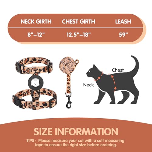BINGPET Cat Harness with Airtag Holder, Cat Harness and Leash Set Escape Proof for Walking Travel Outdoor, Soft Adjustable...