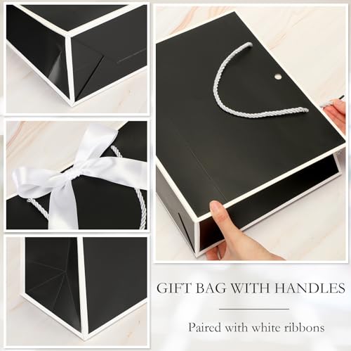 Silkfly 12 Pcs Thank You Gift Bags with Handle 12x10x4'' Welcome Elegant Gifts Bag with Bow Ribbon for Mother's Day Weddin...
