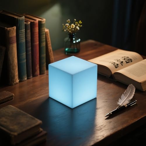 4-inch LED Cube Light, 16 RGB Color Changing Tesseract Cube Lamp with Remote, Waterproof Cordless Rechargeable Cubes Mood ...