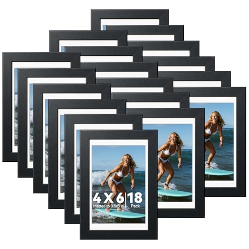 HappyHapi 4x6 Picture Frames Set of 18, Tabletop or Wall Photo Frames, Display Pictures 3.5x5 with Mat or 4x6 Without, Bul...