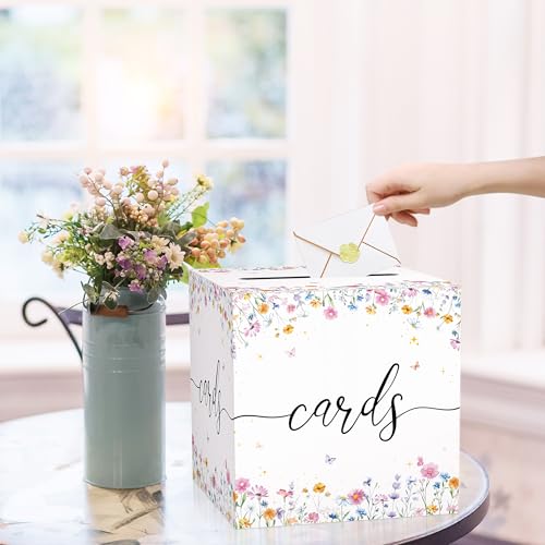 JCTHKUKU Wildflower Card Box for Wedding, 8.7" Floral Card Box for Reception, Graduation, Bridal Shower, Baby Shower, Birt...