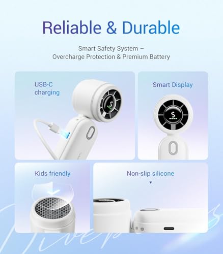 Diveblues Handheld Fan, 30ft/s Mini Portable Turbo Fan [12H Max Cooling], 4000mAh Personal Fan with LED Display, 3-in-1 Ha...
