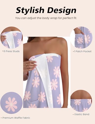 Ekouaer Waffle Robes For Women Bath Wraps Lightweight Knee Length Soft Shower Robe with Pocket S-L