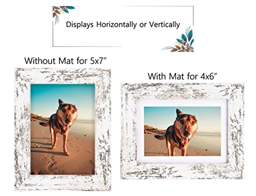 Califortree Rustic White 5x7 Picture Frame - Display Photos 4x6 with Mat or 5x7 Without Mat - Real Glass Frames for Wall a...
