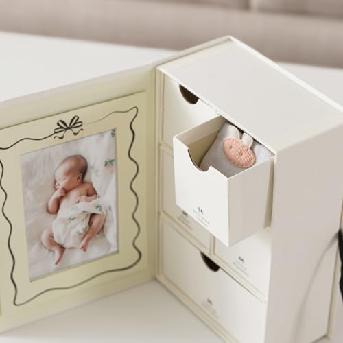 Soul & Lane Baby Keepsake Box with 5 Compartments, Baby Memory Box with Photo Frame, Newborn Storage Organizer for Girl an...