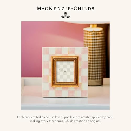 MACKENZIE-CHILDS Enamel Frame, Cute Rectangular Family Picture Frame, Pink-and-White Rosy Check, 2.5" x 3"