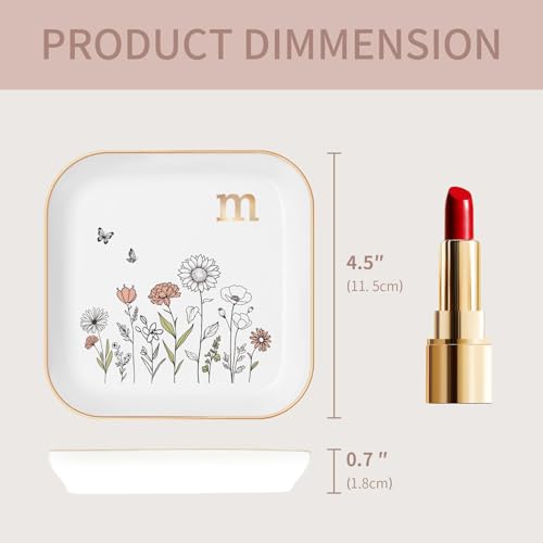 Gifts for Women – Initial Ring Dish with Floral Initial Design, Gift Boxed – Perfect Birthday Gifts for Mom, Girls, Best F...