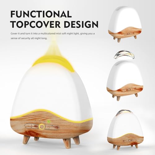 Night Light Essential Oil Diffuser with Flame, 300ML Ultrasonic Aroma Diffuser, 7 Color Lights with Remote Control, Cool M...
