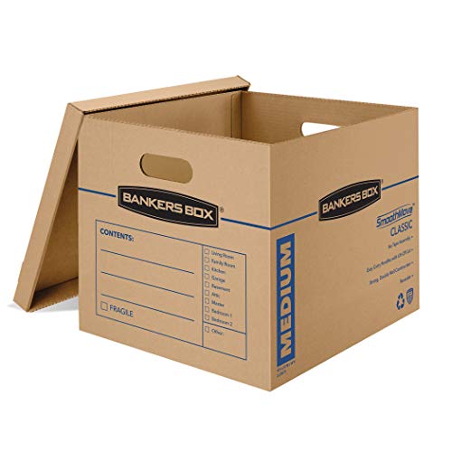 Bankers Box Medium Classic Moving Box 20 Pack, Reinforced Handles, Tape-Free Assembly, Box with Lid, 19-In x 14.5-In x 15....