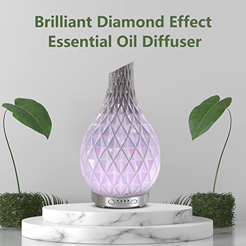 MAXWINER Essential Oil Diffuser Handmade Art Glass Aromatherapy Ultrasonic Humidifier with 7 Colors Lights Changing, Water...