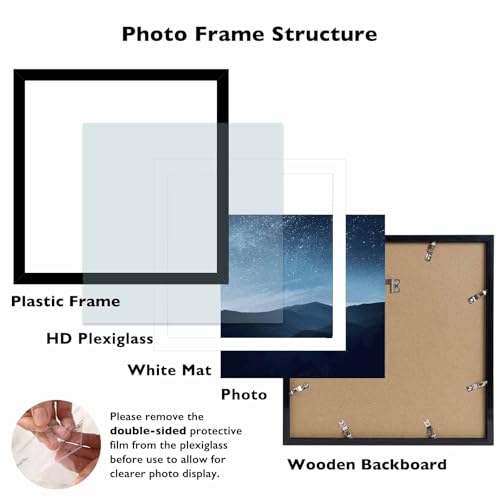 JCJMY 12x12 Picture Frame with Mat for 30 x 30cm Diamond Art Painting, Display Photo 10x10 or 12 x 12 Without Mat, Wall Ha...