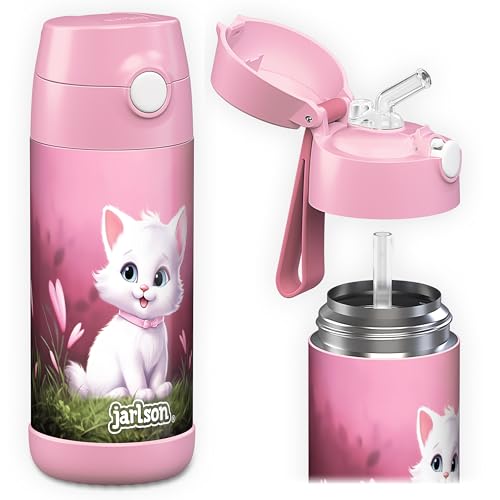 Jarlson® Kids Water Bottle CHARLI [12OZ] - Stainless Steel Thermo Bottle with Straw - Insulated, Spill Proof Waterbottle f...