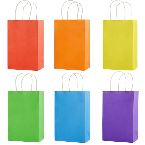 SUNCOLOR 24-Pack Rainbow Gift Bags with Handles, 8" Multi-Color Paper Party Favor Bags for Goodies. Birthdays, Events, Cla...