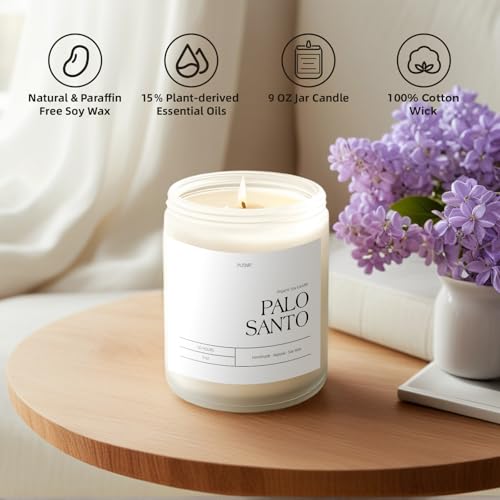 Putart Palo Santo Highly Scented Candle for Home, 9oz Natural Soy Aromatherapy Non Toxic Candles with Essential Oil, Home ...