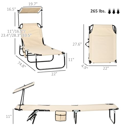 Outsunny Folding Chaise Lounge Pool Lounge Chairs Set of 2, Outdoor Sun Tanning Chairs with Canopy Shade, Reclining Back, ...