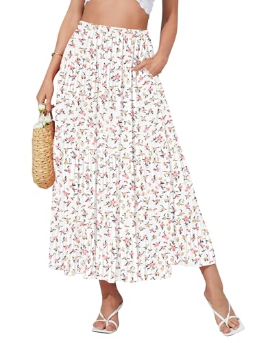 NASHALYLY Women's High Waisted Maxi Skirt,Elastic Chiffon Boho Long Skirt with Pockets