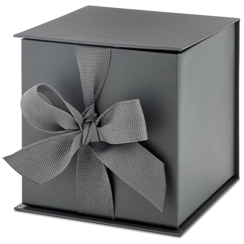 Hallmark Small Gift Box with Bow and Shredded Paper Fill (Gray 4 inch Gift Box) for Weddings, Graduations, Birthdays, Fath...