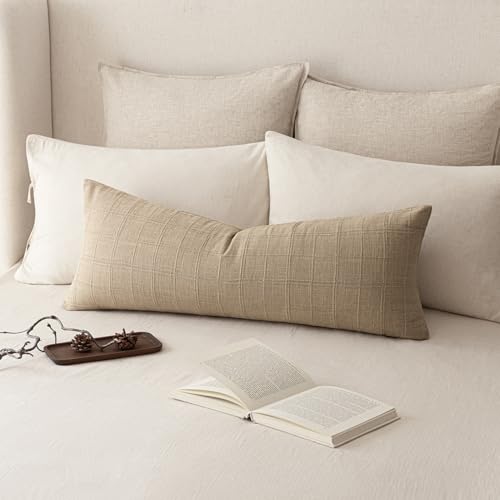 Foindtower Set of 1 Decorative Linen Check Throw Pillow Cover Neutral Farmhouse Lumbar Cushion Cover Soild Modern Coastal ...