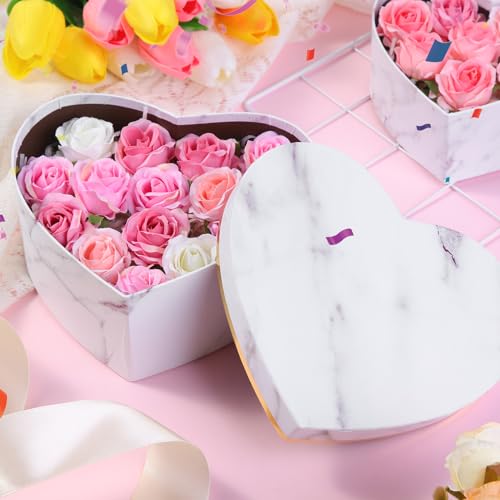 Kosiz 12 Pcs Valentine's Day Heart Shaped Boxes Nesting Marble Gift Box with Lids for Flower Arrangements Anniversary Birt...