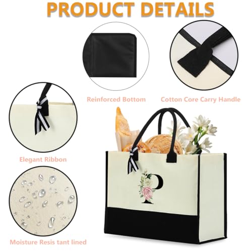 Monogrammed Tote Bags Floral Letter Initial Bag Personalized Beach Bag Monogrammed Gifts for Women Bridesmaids Wedding