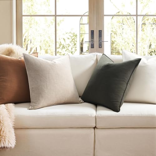 Drapenova Pack of 4 Couch Throw Pillow Covers 20x20 Inch GoldOlive Soft Decorative Linen Pillow Covers Farmhouse Boho Cush...