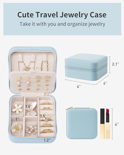 VLANDO Mothers Day Mom Gifts - Travel Jewelry Case, Small Travel Jewelry Organizer Box for Girls Women - Blue