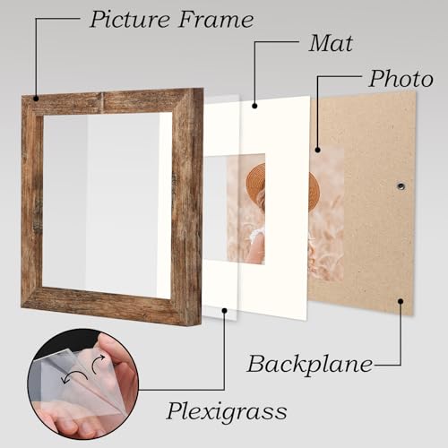 ORIVAN 6x6 Square Picture Frame Display Picture 4x4 with Mat or 6x6 without Mat Distressed Brown Wood Grain Photo Frame fo...