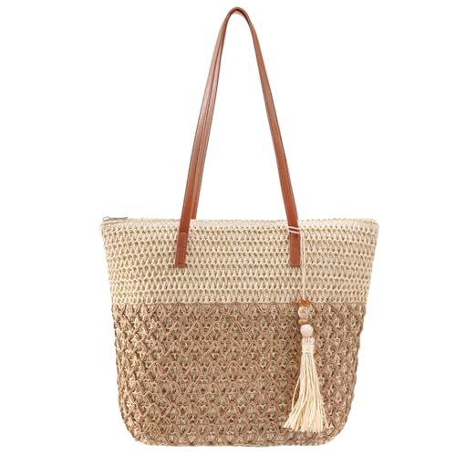 iSamzan Straw Tote Bag for Women: Handwoven Beach Purse with Cutout Design for Travel & Pool Day | Lightweight, Shopping, ...