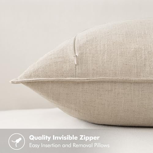 MIULEE Decorative Linen Pillow Covers 20x20 Inch Natural Beige Boho Farmhouse Neutral Couch Throw Pillows for Bed Pack of ...
