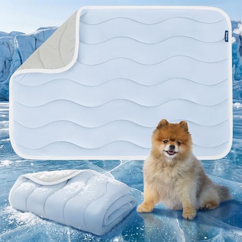 Bedsure Cooling Mat for Small Dogs - Q-Max>0.4 Thin Breathable Crate Pad Indoor for Puppy and Cat with Chill Cool Fiber an...