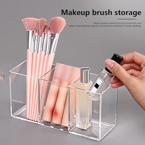 eieioo Acrylic Makeup Brush Holder, 2 Pack Clear Pencil Holder, Desk Accessories Holder with 3 Compartments, Brush Organiz...