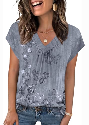 Zeagoo Womens Tops Short Sleeve V Neck Shirts Summer Dressy Casual Business Clothes Work Blouses Fashion Clothing Outfits