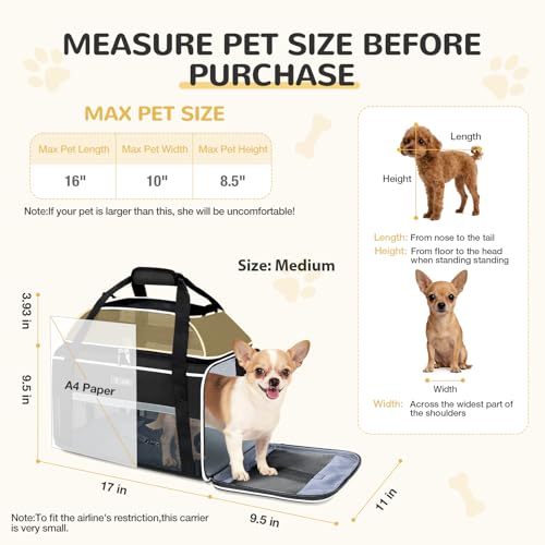 Lekereise Top-Expandable Pet Carrier 17x11x9.5 Inch Alaska Hawaiian Airline Approved Soft Sided Underseat to 12lbs Travel ...