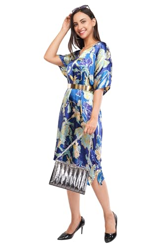 laiara lifestyle Limited Short Kaftan, Free Size, Blue Floral, Satin, Party and Evening