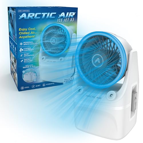 Arctic Air Ice Jet X3 Portable Air Cooler,Dual Mist Modes, Up to 8-Hour Cooling Time, 3-Speed Portable Cooler with Adjusta...