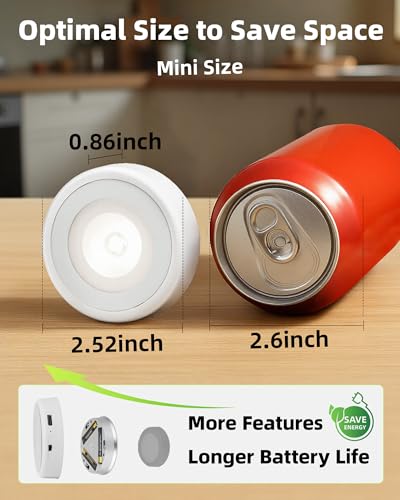EZVALO LED Puck Lights, Rechargeable Battery Touch Light, 2.5'' Mini Tap Lights, Wireless Closet Light, Under Cabinet Ligh...