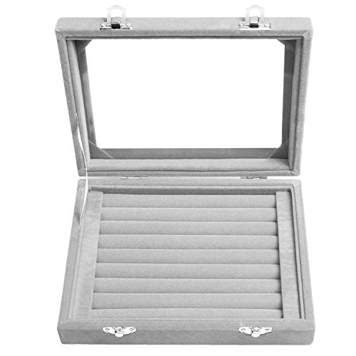 EONGOA Jewelry Box Rings Organizer Tray 7 Slots Velvet Jewelry Earring Storage Box With Transparent Lid Jewelry Display Ca...