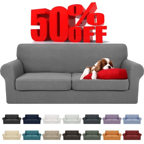 YEMYHOM Latest Checkered 3 Pieces Couch Covers for 2 Cushion Couch High Stretch Sofa Cover with 2 Extra Large Seat Cushion...